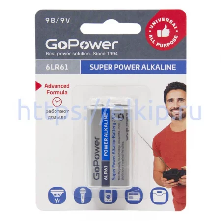 GoPower Крона 6LR61 BL1 Alkaline 9V арт. 131203